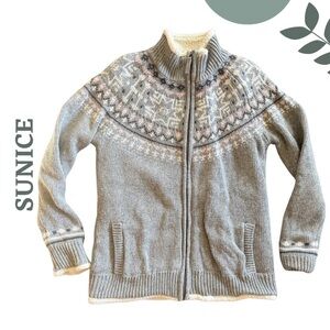 Sunice Women’s Sherpa-Lined Knit Zip Sweater Grey Pink - Size Medium (M/M)